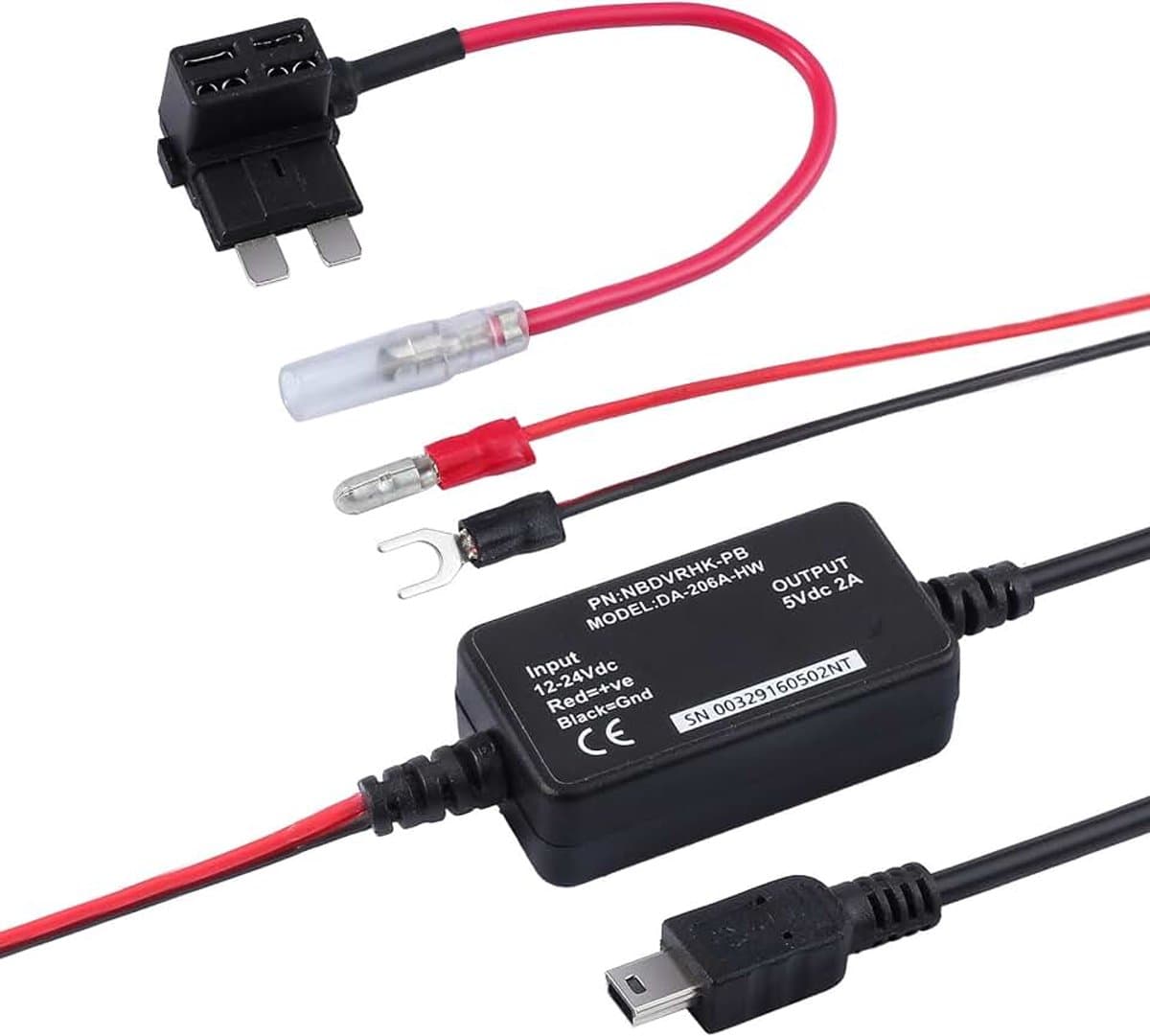 Hardwire Kit Auto Dash Cam voor Nextbase 512.512G, 402G, 412.312GW, 302G, 112.212, 312.202, 101 en DUOcar Camera Standaard Size Fuse — afbeelding 1