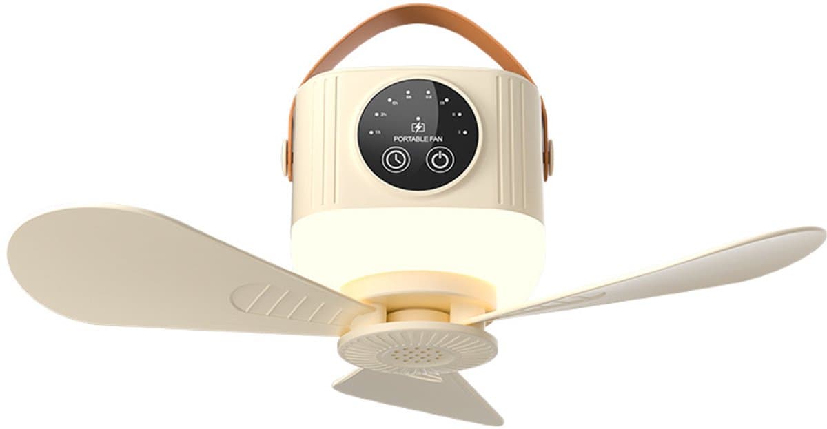 tentventilator - Draagbare Plafondventilator - kampeer ventilator - fan - plafondventilator - ventilator - plafondventilator met verlichting - plafondventilator lamp - plafonventilator afstandsbediening- kampeerventilator accu - geel-7200mAh — afbeelding 1