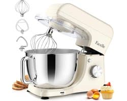 SnelShoppen - Stand Mixer Wit - 5.5L Keukenmachine met 6 Snelheden en Kneedhaak voor Bakken, Mixen, Kloppen, Perfect voor Taarten en Brood