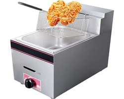 Gasfriteuse Roestvrij Staal - Friteuse 10L - Frituren Thuis - Instelbare Vuurkracht - 470 mm x 290 mm - Zilver