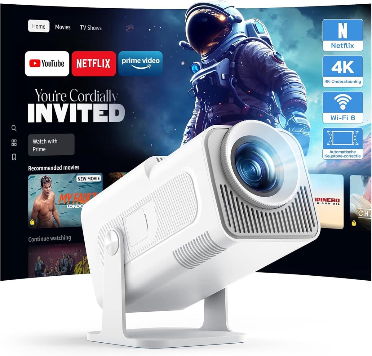 SnelShoppen - Mini Projector Full HD 1080P met Android App, Draagbare Projector met WiFi en Bluetooth voor Thuisbioscoop, Automatische Verticale Corre — afbeelding 1