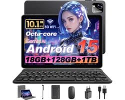 SnelShoppen - Android 15 Tablet 10 Inch, Octa-Core CPU, 18GB RAM, 128GB ROM, WiFi 6, Dual Speakers, GPS, 6000mAh, Perfect voor Films en Gaming