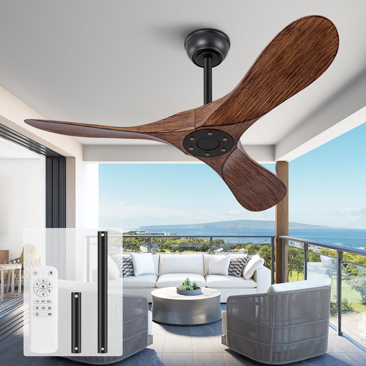 42 inch plafondventilator zonder verlichting - 6 snelheden - Omkeerbare geruisloze DC-motor - Afstandsbediening - Geschikt voor binnen en buiten - Voor boerderij, kantoor en slaapkamer — afbeelding 1