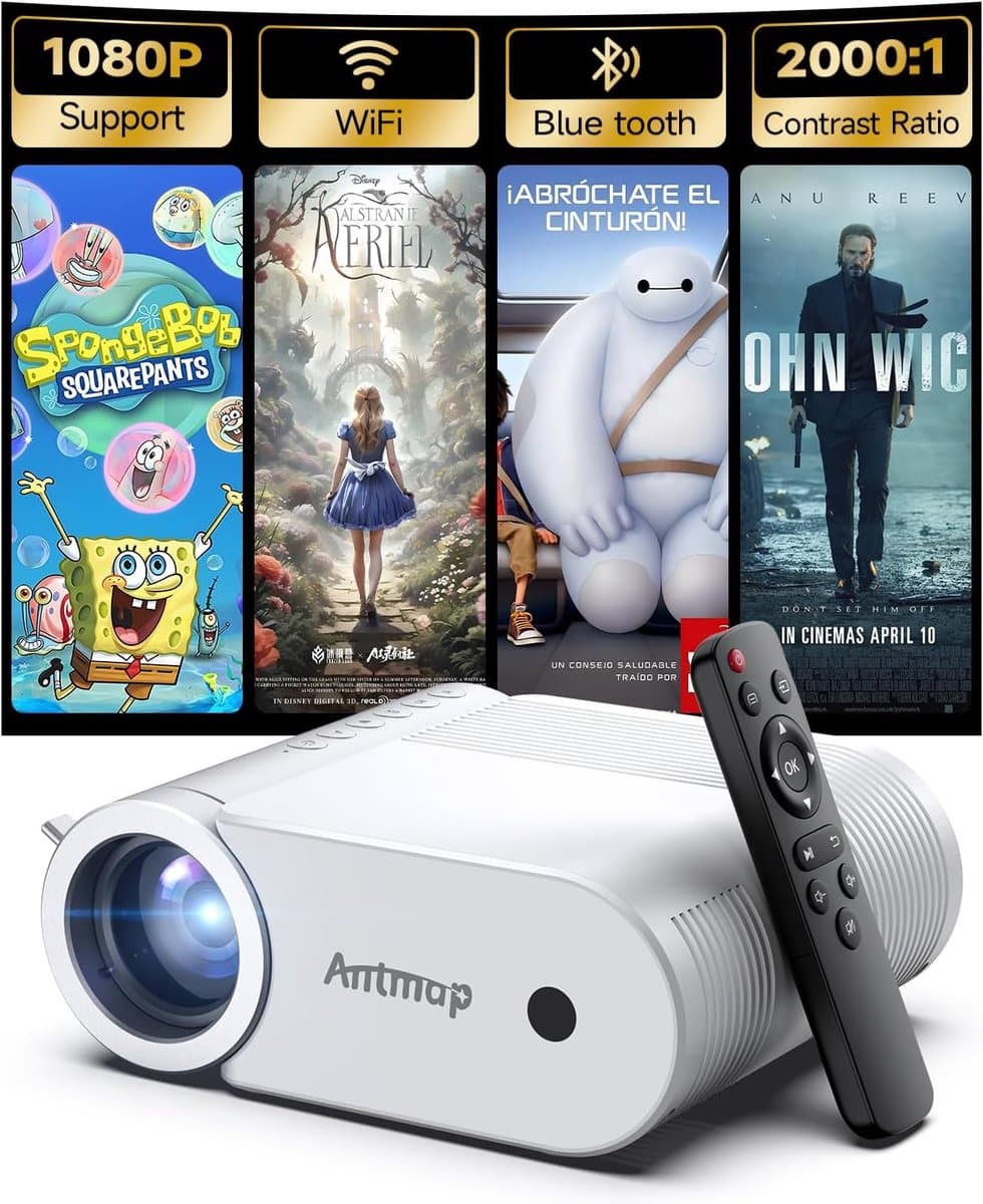 SnelShoppen - Mini-Beamer 4K Projector, Bluetooth & Wi-Fi, 1080p, Draagbare Thuisbioscoop, 400 ANSI, Ideaal voor Feest, Camping, Tuin, iPhone/Android — afbeelding 1
