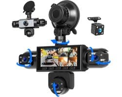 SnelShoppen - 5-kanaals 360° Dashcam met Nachtzicht, Parkeerhulp, 3,16 Inch Scherm, Voor- en Achterzicht, Links en Rechts, Interieur Camera
