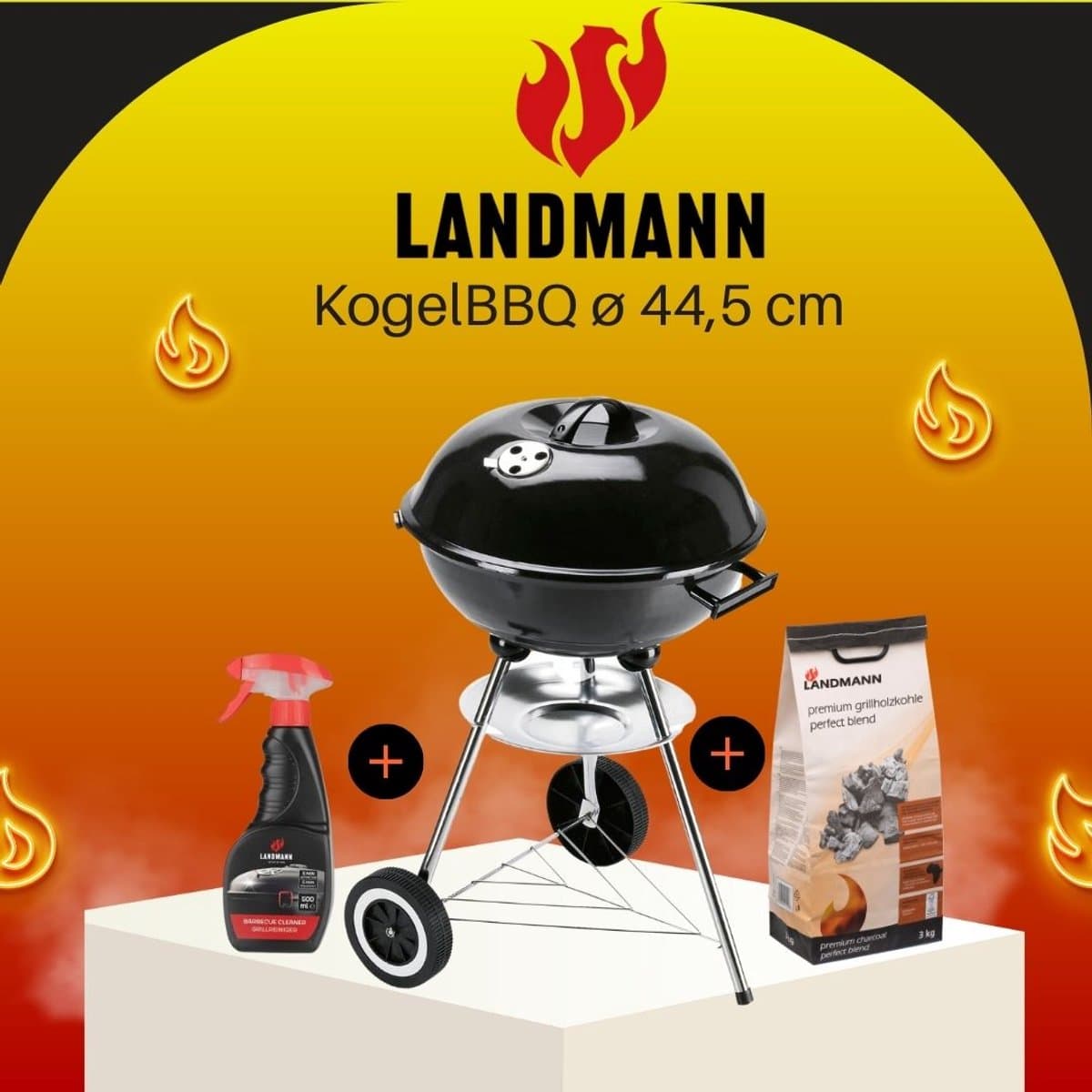 HoutskoolBBQ Grillchef by Landmann KogelBBQ ø 44,5 cm Zwart - Houtskoolbarbecues - Kogelbarbecue - Met Thermometer - Roestvrij - Ronde Barbecue - Met deksel en Wielen - Traditionele bbq - 6 personen - Ventilatierooster voor zuurstofregulering — afbeelding 1