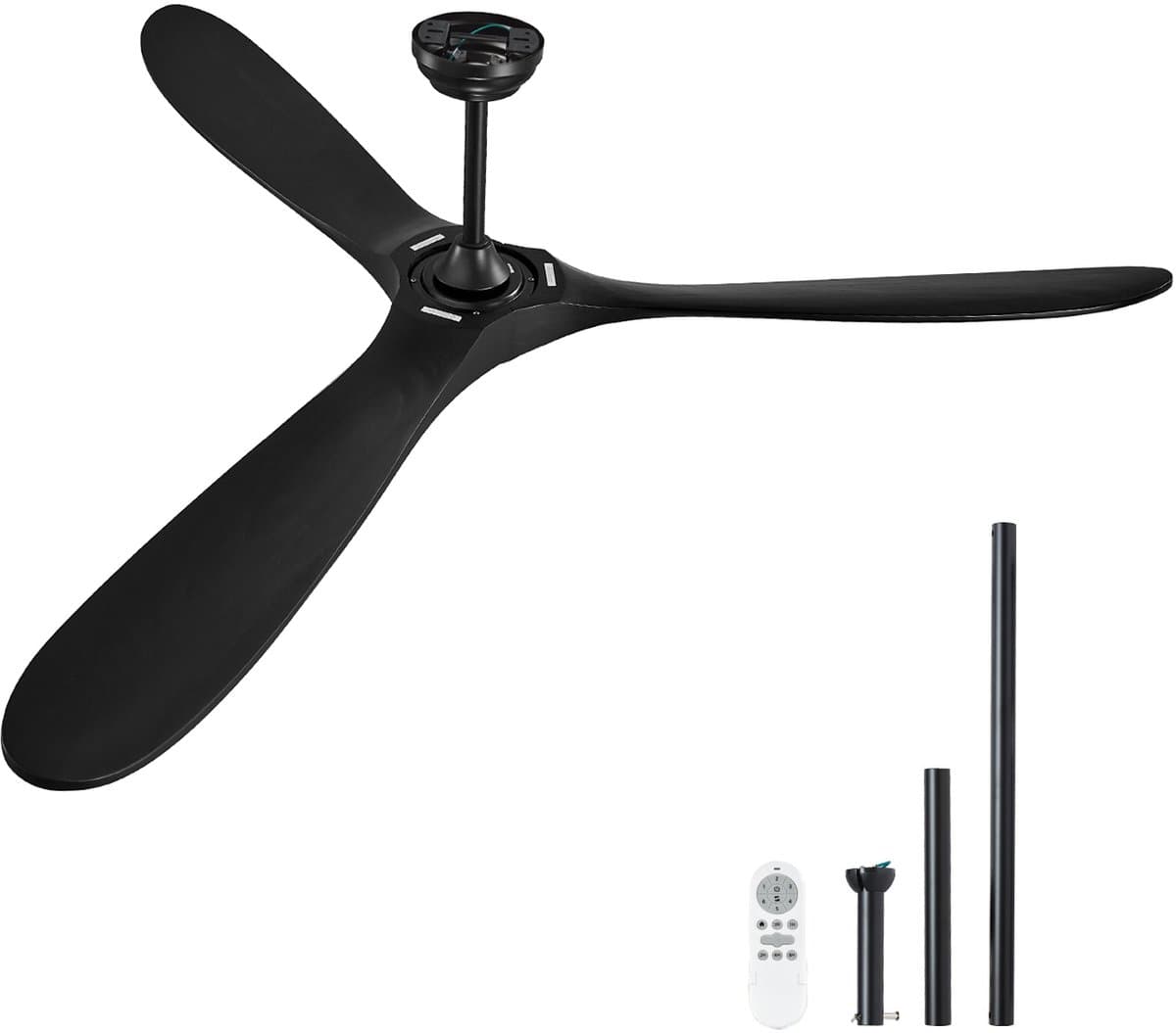 Plafondventilator 180 cm - Zonder Licht - 6 Snelheden met Afstandsbediening - 3 Houten Bladen - Omkeerbare DC-motor - Binnen en Buiten - Zwart — afbeelding 1