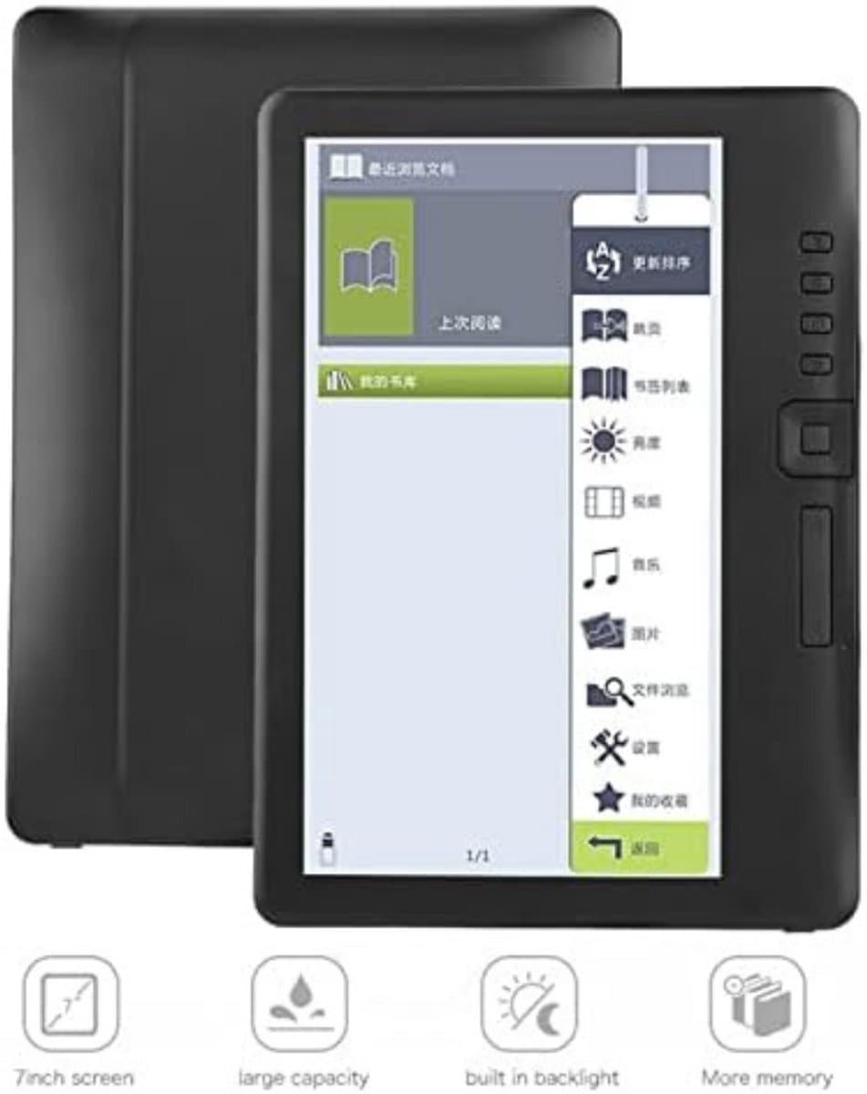 WNHB® E-reader 7 Inch – 16 GB Geheugen – Inclusief Hoes Screenprotector en Oortjes – Geschikt voor Luisterboeken en eBooks – Zwart – Complete Set — afbeelding 1