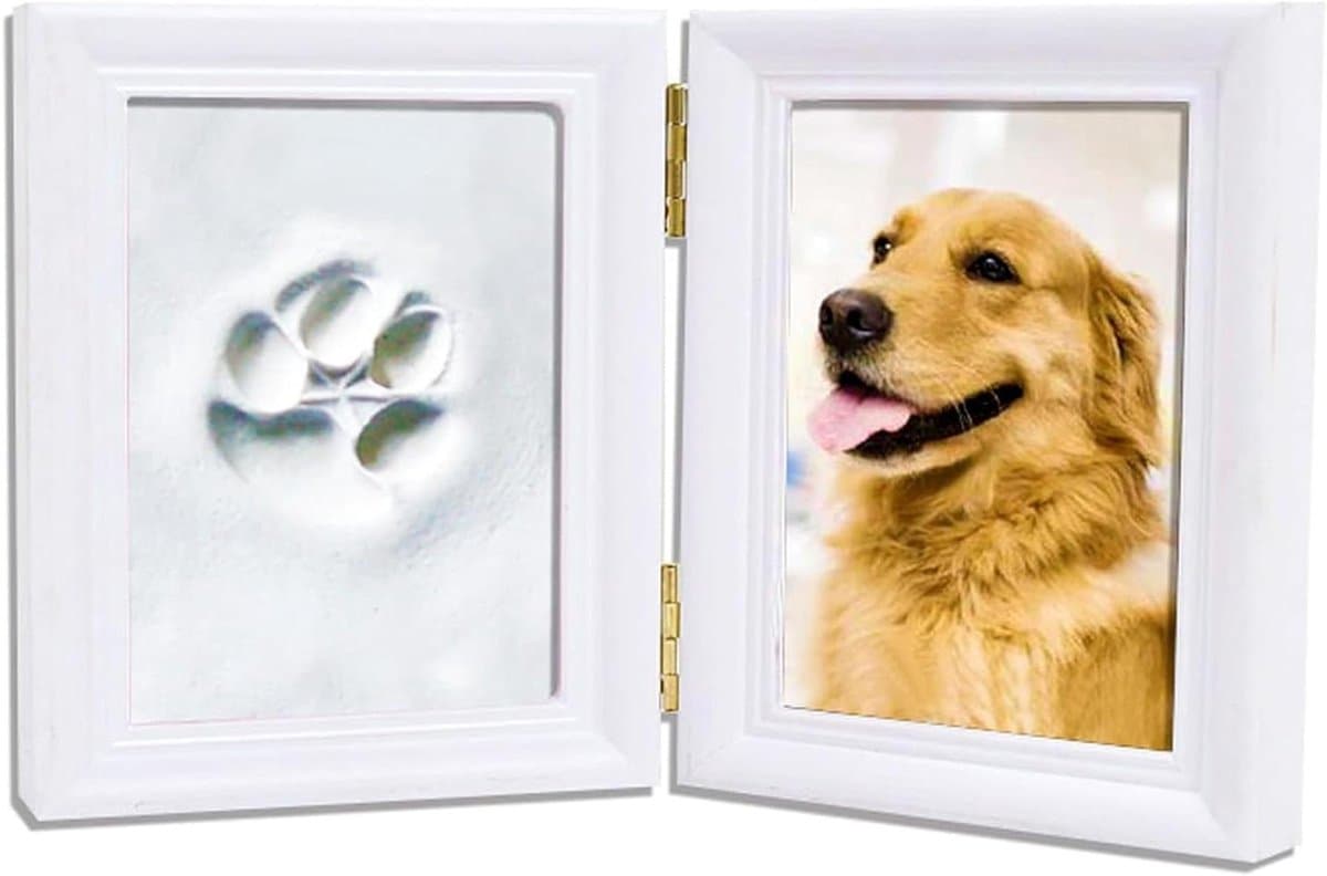 Cosensi - Pootafdruk huisdier souvenir set | Klei kit voor gepersonaliseerd souvenir | Opvouwbare fotolijst voor huisdier liefhebbers (Stijl 1) — afbeelding 1