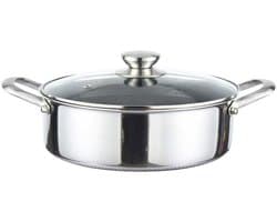 Cheffinger, Sauteerpan 28 cm met honingraatcoating, deksel en roestvrijstalen handgrepen, Zilveren