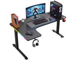 Avalo Gaming Bureau - 160x100x75 cm - L Vormig Hoekbureau - Game Desk Met LED Verlichting - Tafel - Game Bureau - Zwart