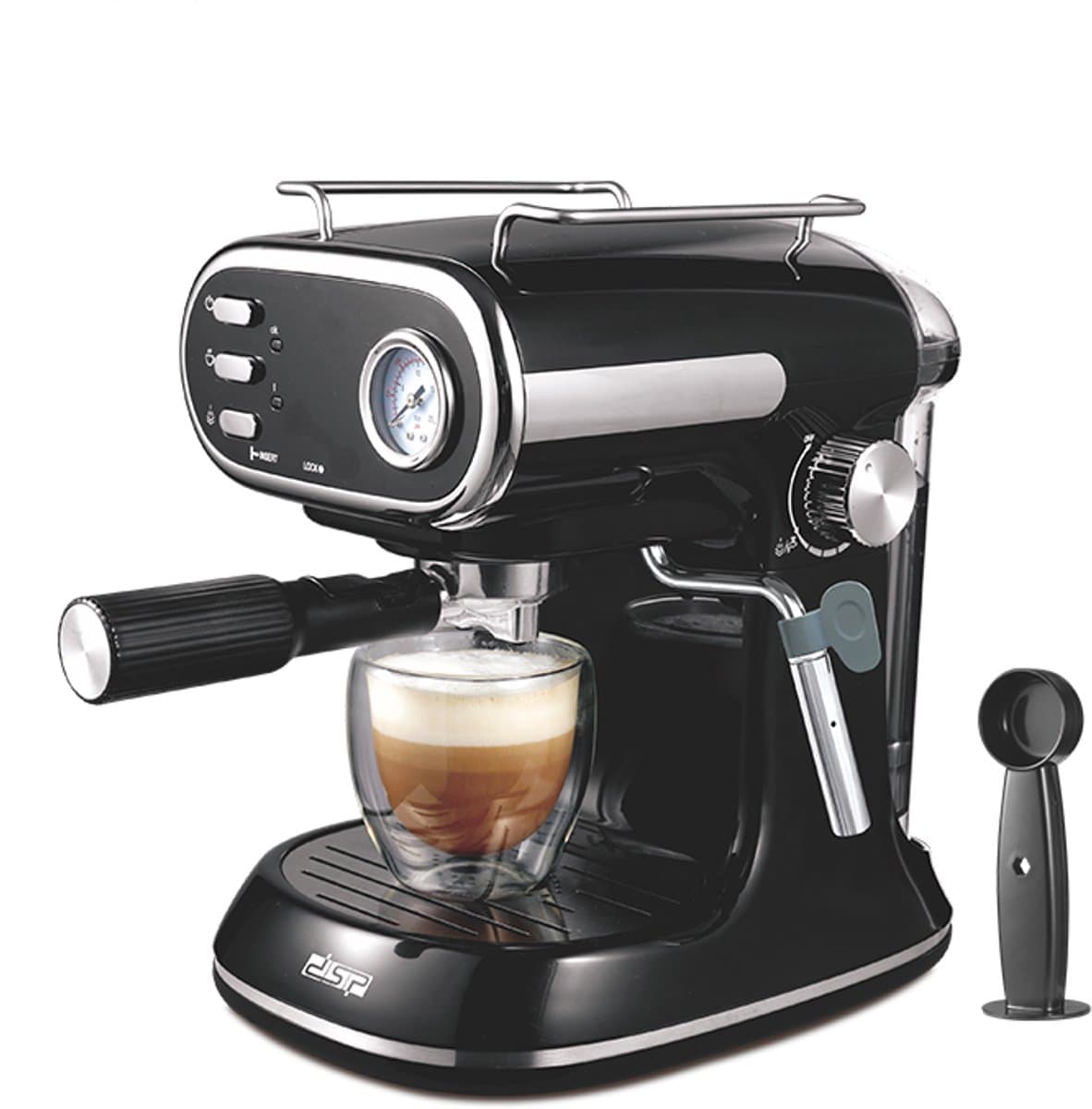 Dsp Espressomachine – 15 Bar Pompdruk – 850w – Espresso Cappuccino & Latte – 1l Afneembaar Waterreservoir – Stijlvol Retro Design — afbeelding 1