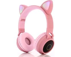 TDR- Draadloze Bluetooth koptelefoon - Over-Ear Koptelefoon voor Kinderen - Met Led Kat Oortjes - Bekend van TikTok - Roze
