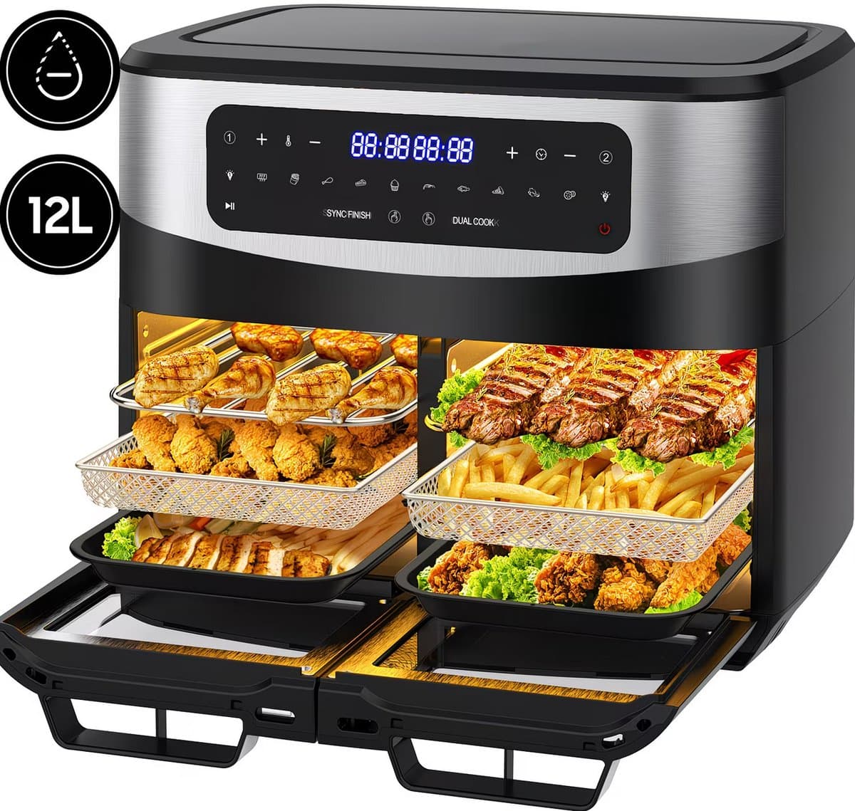 XXL Dual Zone Airfryer 12L – 2600W – Met Kijkvenster & 10 Programma’s — afbeelding 1