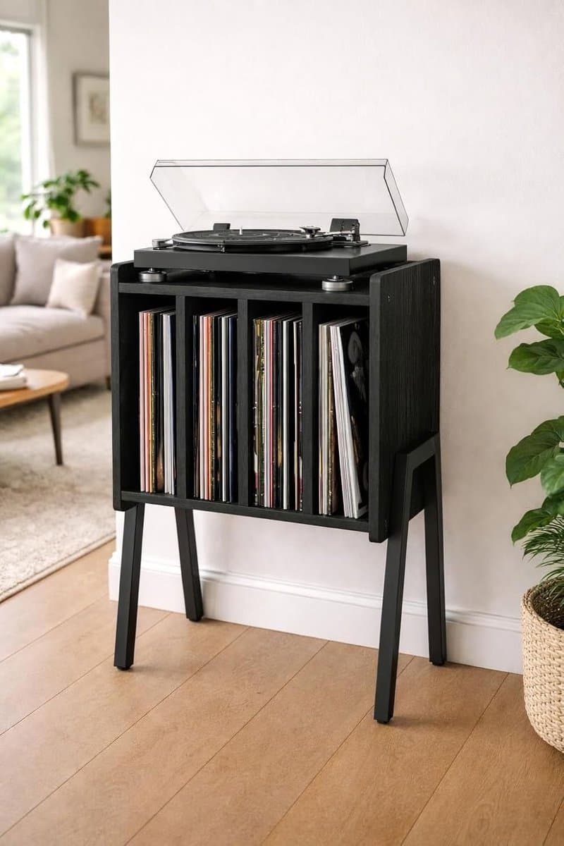SNJY® Platenspeler Meubel - Platenspeler Kast - LP Houder - Platenhouder - 30D x 40B x 66H cm - Zwart — afbeelding 1