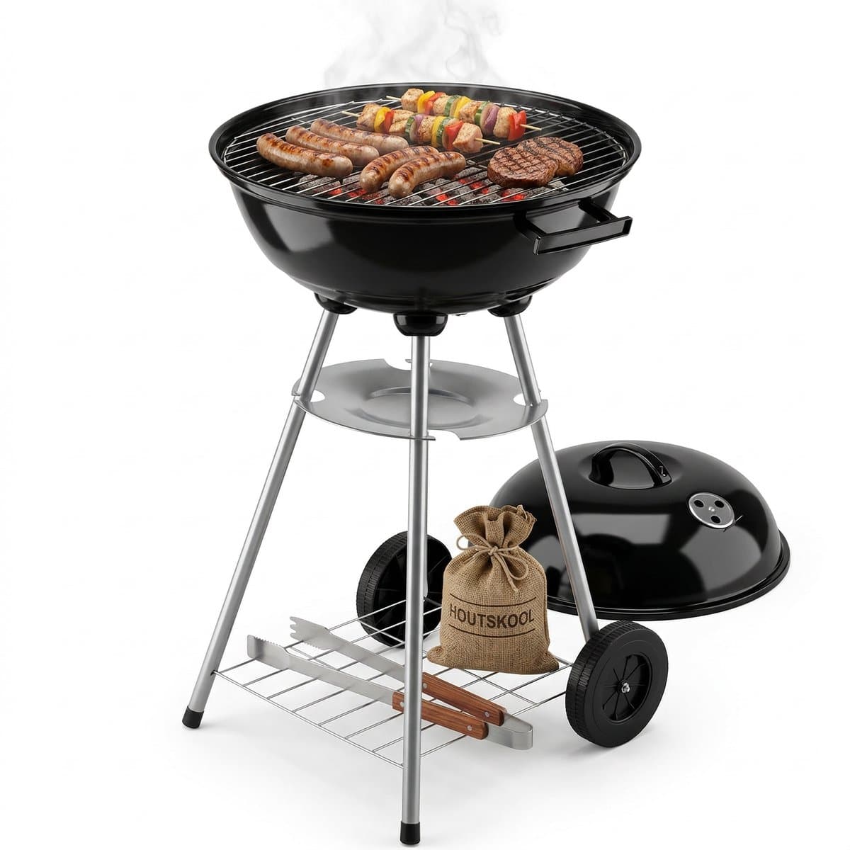 Lomera Kogelbarbecue - Houtskoolbarbecue - Houtskool BBQ - Kogelgrill - Ronde Barbecue - Ronde Houtskoolbarbecue - Barbecue met Deksel - Barbecue op Wielen - Verrijdbare Barbecue - Zwarte Kogelbarbecue — afbeelding 1