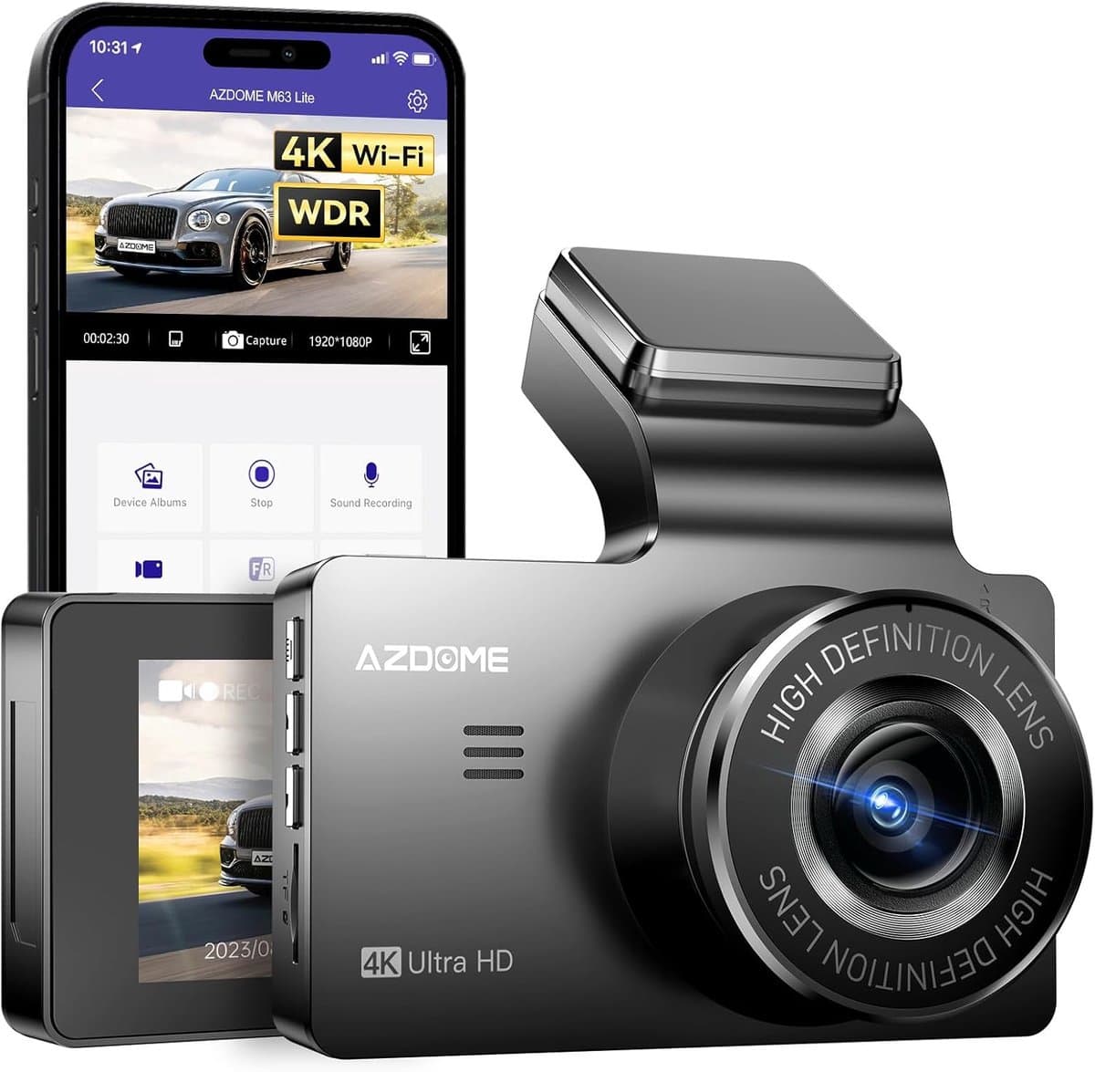 AZDome M63 Lite 1CH dashcam - Ultra 4K resolutie - Wifi - Parkeermodus - 3,0 inch IPS lcd - dashcam voor auto — afbeelding 1