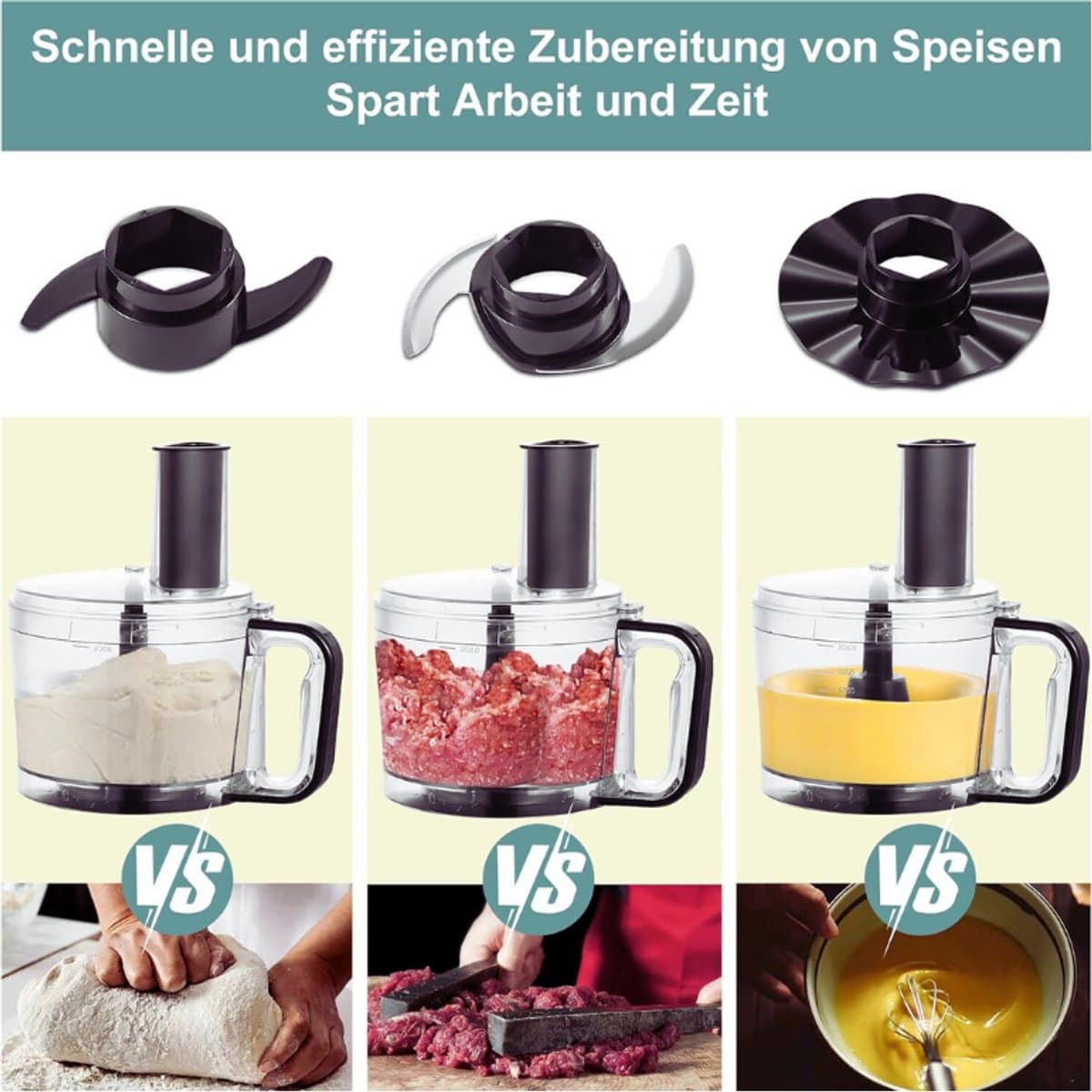 Multifunctionele Keukenmachine - 800W - 2L - 6-in-1 Keukenrobot - Voedselprocessor Met Hakmolen - Kneedhaak - Mixer - 3 Snelheden — afbeelding 1