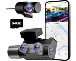 3-Kanaals Dashcam - Autocamera Rijrecorder - Veilig Rijden Vastleggen - 4K UHD Nachtzicht - 3 Inch Scherm - Zwart