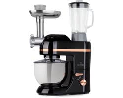 Klarstein Blender Knetmaschine keukenmachine met Fleischwolf, 1800W Teigmaschine klein, 6 standen, Schneebesen & Knethaken, planetair roersysteem, roermachine met Mixer, keukenmachines met 5L kom - voor Keuken - RVS - Standmixer