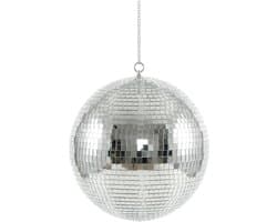 KIMU® Discobal met Motor Ø 30 cm Middelgroot - Discobol Zilver Spiegeltjes 10 x 10mm - Spiegelbol Disco Bal Bol - Kinderkamer Feestje Discolamp Decoratie Space Planeet Halloween