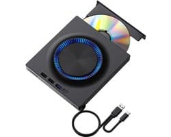 Externe CD DVD Station - Draagbare Brander Lezer - Bestanden Backuppen - Ingebouwde USB Hub - Dun Ontwerp - Zwart