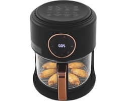 Glazen Airfryer - Heteluchtfriteuse Kom - Gezond Koken - Zichtbaar Kookproces - 4.2 Liter - Zwart