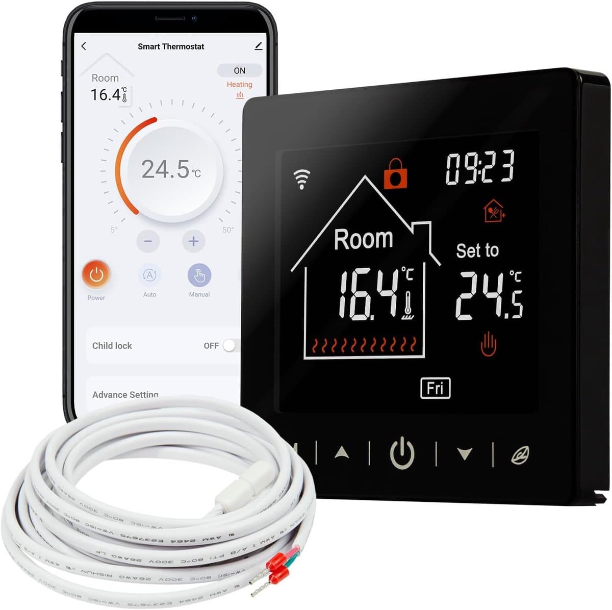 Digitale Slimme Thermostaat voor Vloerverwarming en Elektrische Verwarming met App Bediening — afbeelding 1