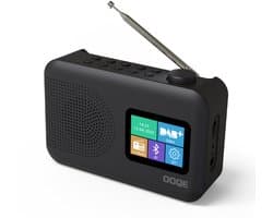 OOQE TUNE PRO 4-in-1 DAB+ Radio | DAB+, FM, Bluetooth, Klok, Wekker | Ideaal als Noodradio | LCD scherm | Auto Scan: Zenders Automatisch Gevonden | Werkt Zowel op Netstroom als Batterijen | 80 voorkeurstations opslaan | Nederlandstalig | Zwart