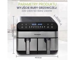 Heteluchtfriteuse - 10L Dubbele Korf - 2400W Vermogen - Grote Capaciteit - Olievrij - Familieformaat Elektrische Oven