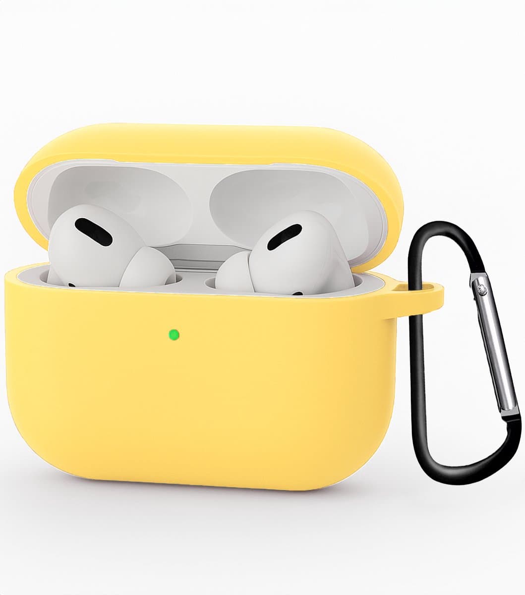 Hoesje - Geschikt voor Apple Airpods Pro 3 - met Clip - Siliconen Hoes - Silicone Case Cover - Geel — afbeelding 1