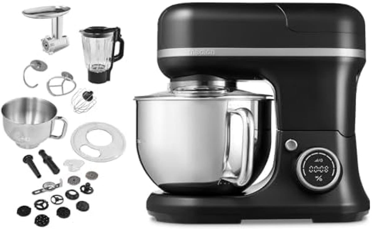 3-in-1 Universele Keukenmachine - Digitaal Touchscreen - 1200 Watt - 8 Snelheden - Mengen, Kneden, Roeren, Hakken - Inclusief IJskom, Hakmolen en Staafmixer - Zwart — afbeelding 1