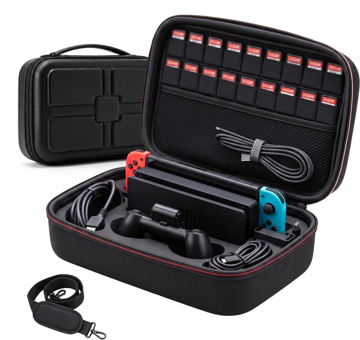 Fokelyi Case Geschikt voor Nintendo Switch OLED - Grote Opbergtas Voor Console & Controllers - Opbergtas Voor Alle Accessoires- Waterdicht & Schokbestendig - Hoesje Zwart — afbeelding 1