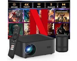 SnelShoppen - Mini Beamer Draagbaar Full HD 1080P met Netflix, Dolby Audio, Wifi, Bluetooth, 200-inch Projectie voor Thuisbioscoop, Camping, Feest, Yo
