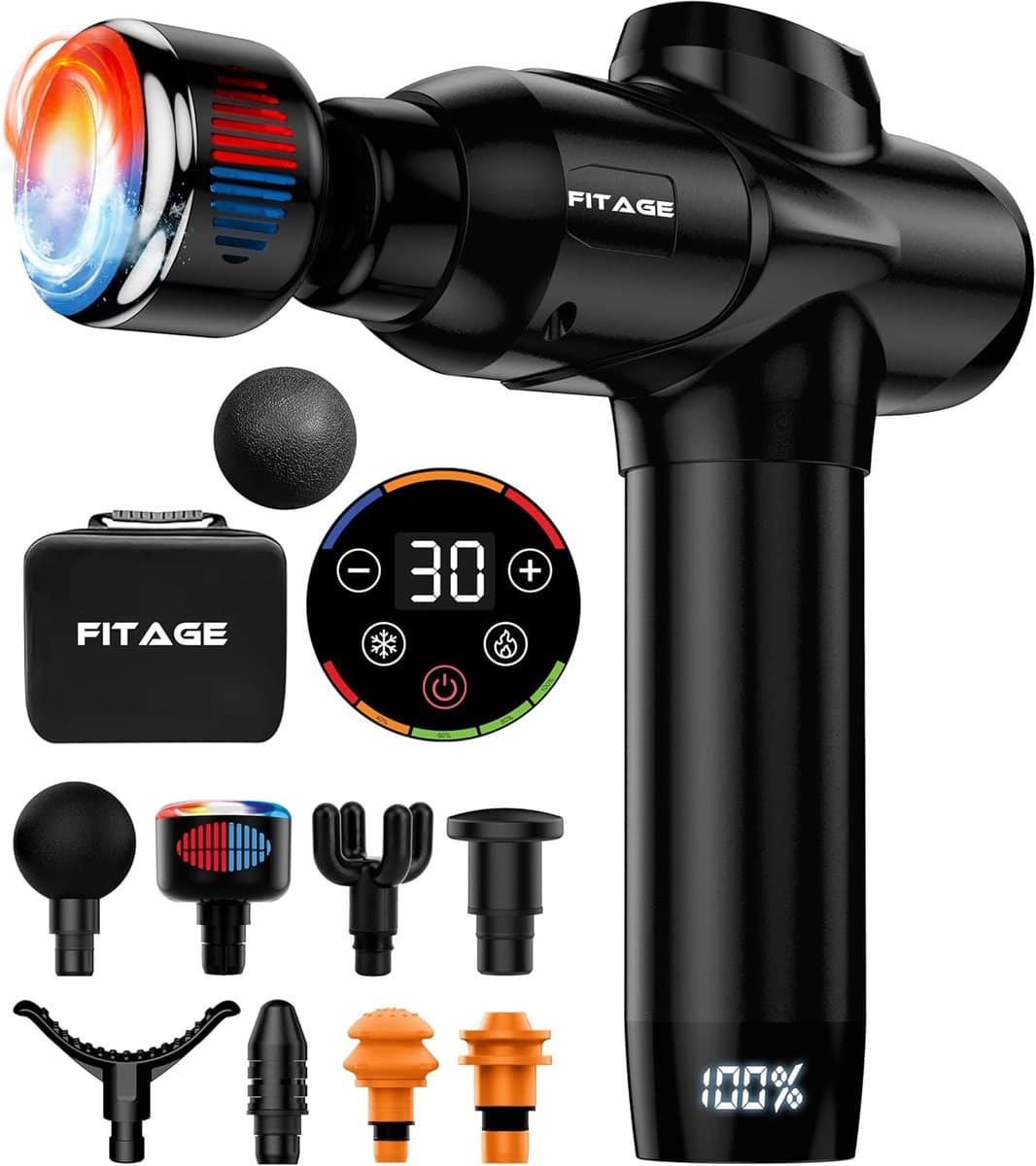 SnelShoppen - Massage Gun met Warmte- en Koudefunctie, 20 Instelbare Niveaus, Massagepistool voor Diepe Weefselmassage, 8 Opzetstukken - Schouders, Ru — afbeelding 1