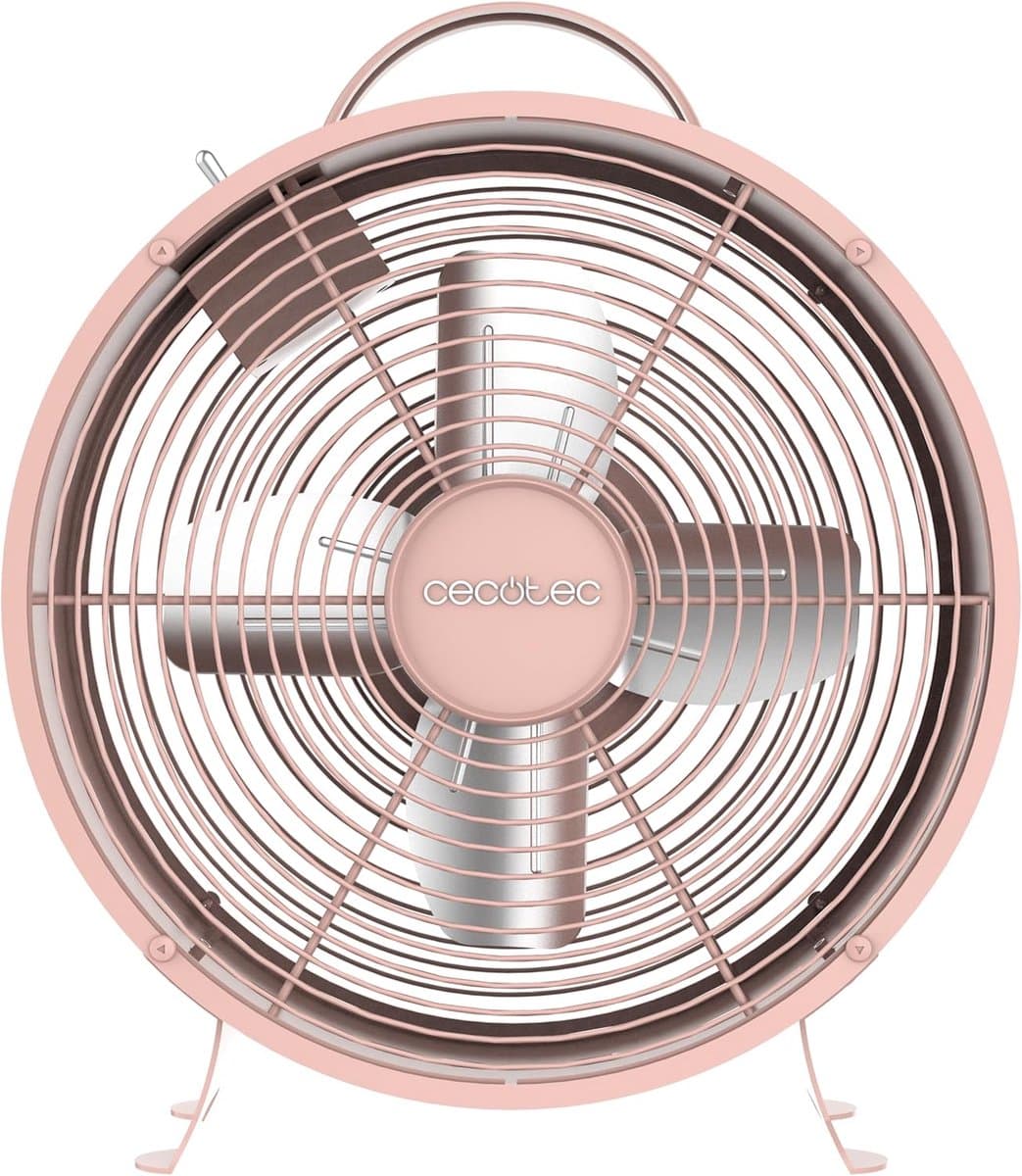 Tafelventilator 20,3 cm Retro met 2 Snelheden – 25W – Stabiele Basis – Roze — afbeelding 1