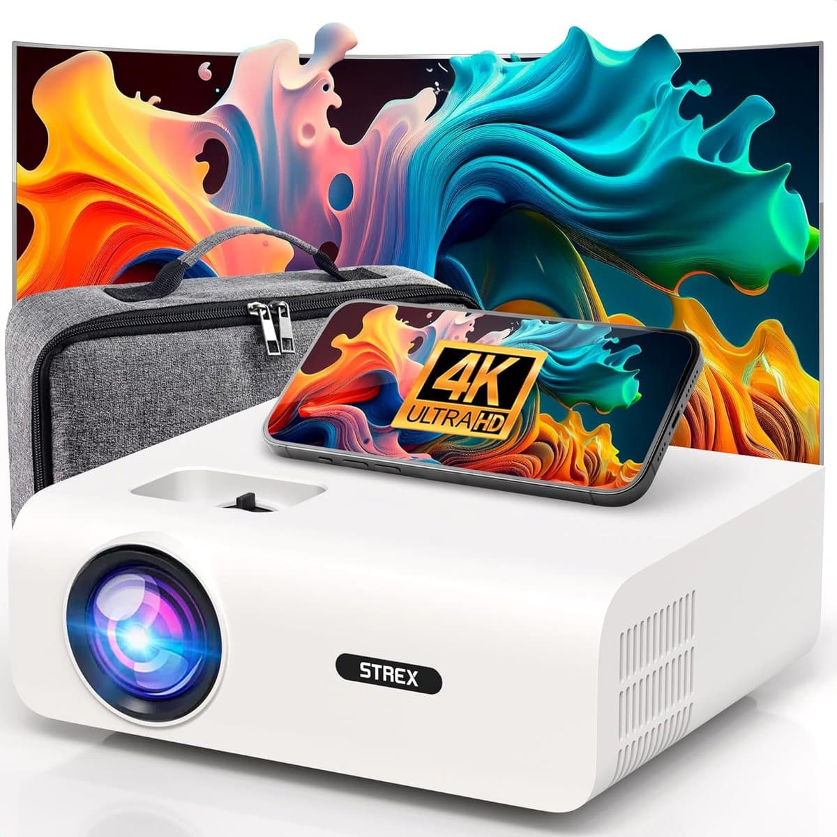 SnelShoppen - Mini Beamer 1080P Full HD - Draadloos Streamen - 15000 Lumen - Inclusief Projectiescherm en Tas - WiFi en Bluetooth - Perfect voor Feest — afbeelding 1