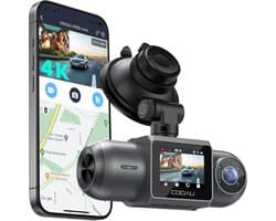SnelShoppen - 4K Dashcam Dual Camera met GPS, Wi-Fi, Infrarood Nachtzicht, G-sensor, Parkeermodus, 2.5K + 1080P Beeldkwaliteit, Groothoeklens 170°, Su