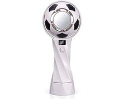 LISM-Voetbalfeestcadeau: handventilator in de vorm van een voetbaltrofee, oplaadbare elektrische draagbare ventilator met digitaal display, Geschikt voor zomerse buitensporten (wit, 1 stuk)