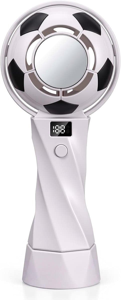 LISM-Voetbalfeestcadeau: handventilator in de vorm van een voetbaltrofee, oplaadbare elektrische draagbare ventilator met digitaal display, Geschikt voor zomerse buitensporten (wit, 1 stuk) — afbeelding 1