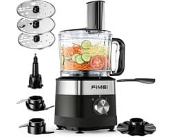 SnelShoppen - Keukenmachine 800 W met 3 Snelheden, Pulsfunctie, 1,5 L Hakmolen, Deegkneeder, Rasp, Omkeerbare Snijder, Emulgeerschijf - Compact en Rui