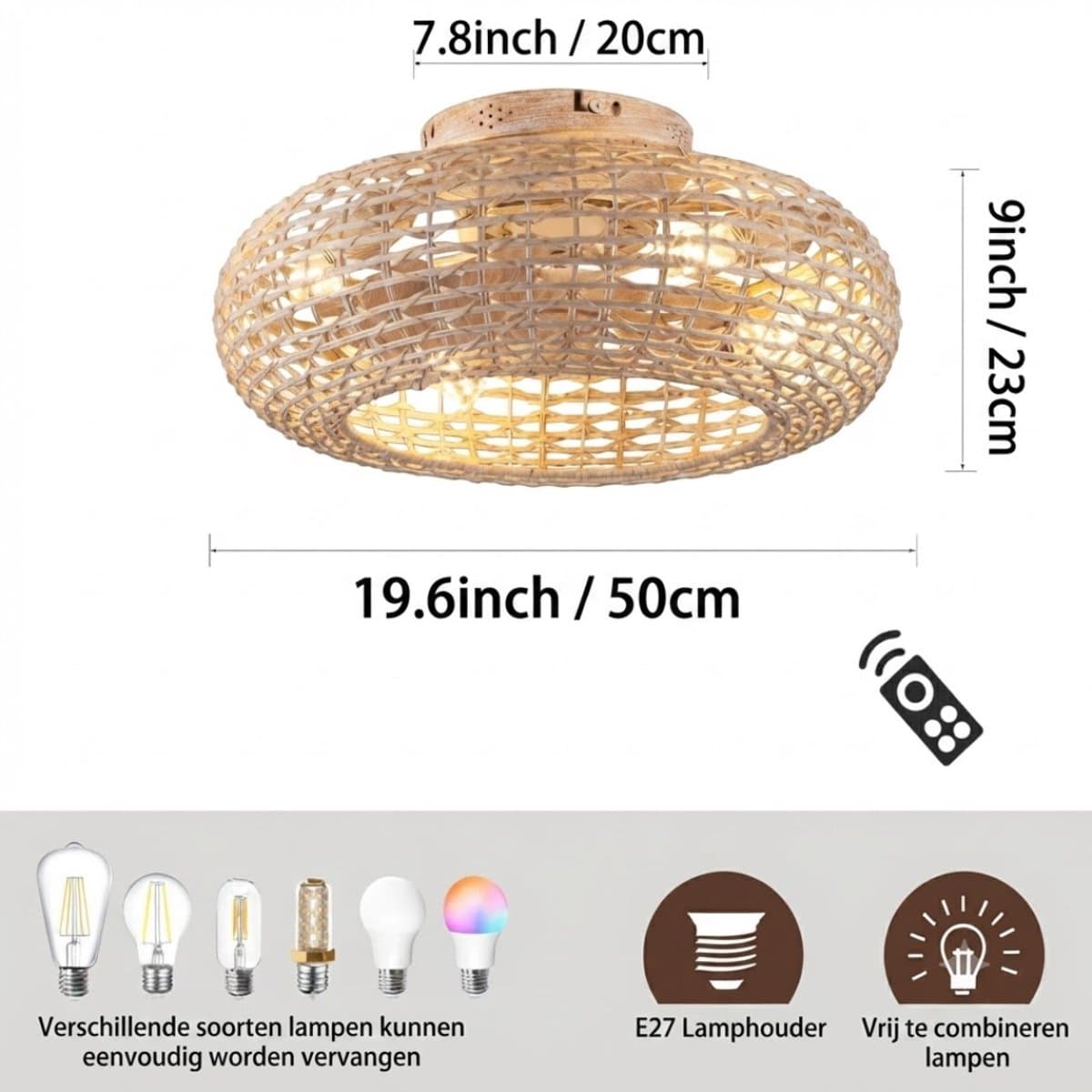 Lìon® Ventilator Plafond - Ventilator - Ventilator Staand Afstandsbediening - Naturaal - 50cm x 23cm x 50cm — afbeelding 1