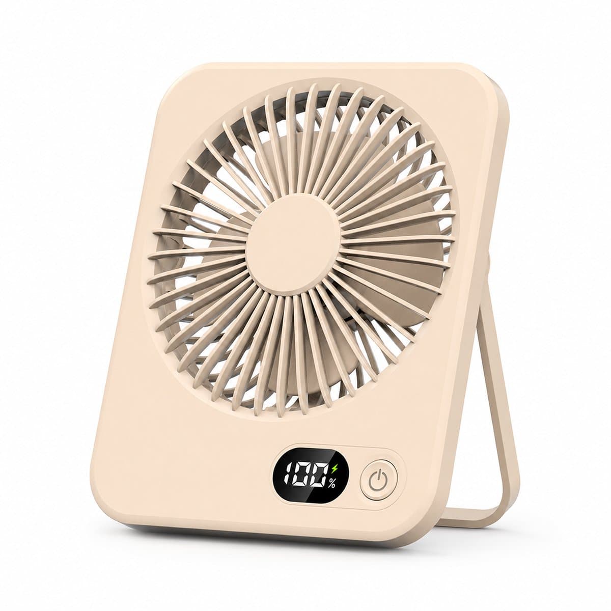 Oplaadbare USB-C Tafelventilator met LED Display, Vouwbaar en Stil, 180° Verstelbare Mini Ventilator voor Kantoor en Thuisgebruik, 2000mAh Accu - Bruin — afbeelding 1