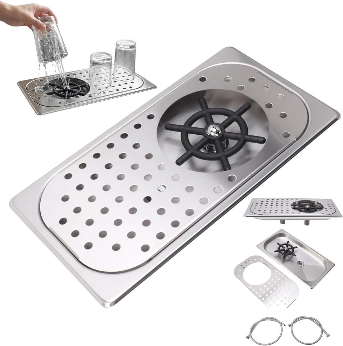 Bar Spoelbak - Glasreiniger Kanspoeler - Snel Glazen Wassen - Hogedruk Reiniging - 325 cm - Roestvrij Staal — afbeelding 1