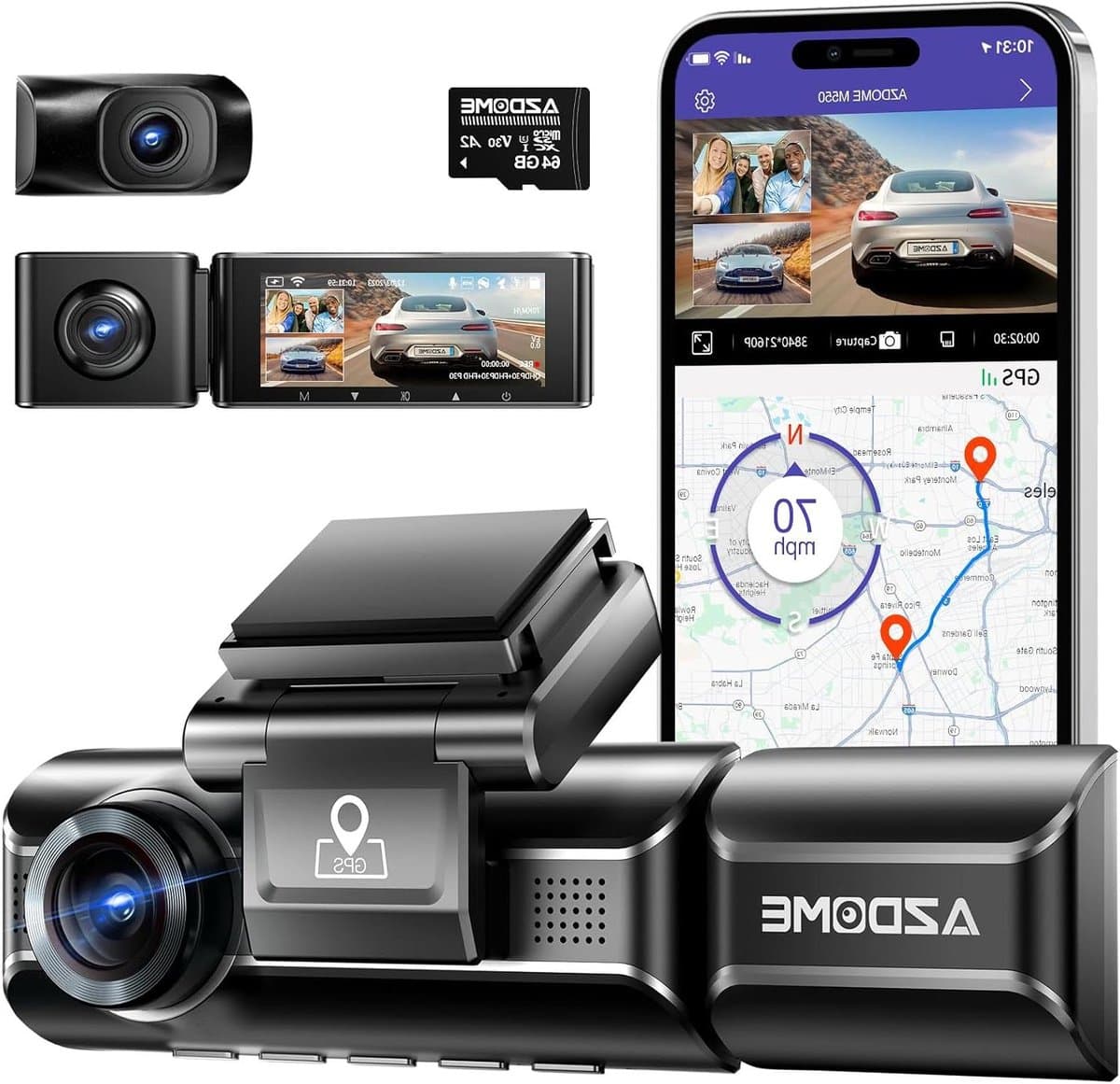 Auto Dashcam - Rijcamera Recorder - Veilige Rit - Voor en Achter - 4K GPS WiFi - Zwart — afbeelding 1