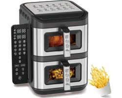 Luchtfriteuse Dubbele Mand - Airfryer Twee Manden - Gezond Koken - Dubbele Manden - 12L - Zwart