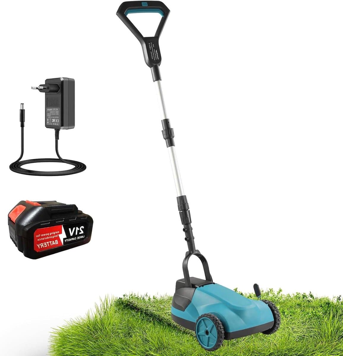 Accu grasmaaier - Draadloze trimmer - Gazon onderhoud - 3-in-1 functie - 21 cm maaibreedte - Zwart — afbeelding 1