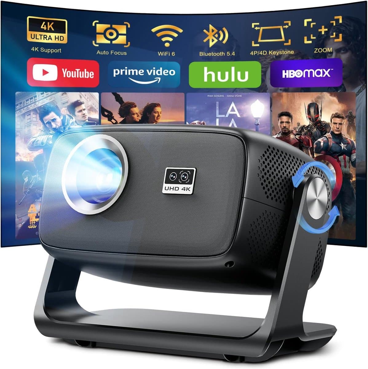 SnelShoppen - 4K Beamer 30000 Lumen, Native 1080p, Android 14.0 Smart Beamer met Automatische Scherpstelling, Trapeziumcorrectie, Wi-Fi 6, Bluetooth 5 — afbeelding 1