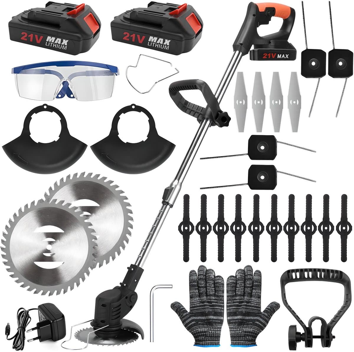 Accu-Grasmaaier – 1800W Borstelloze Motor, 1500 tpm, 15cm Snijbreedte, 2 Batterijen, Verstelbare Hoogte – Voor Thuis & Tuin — afbeelding 1