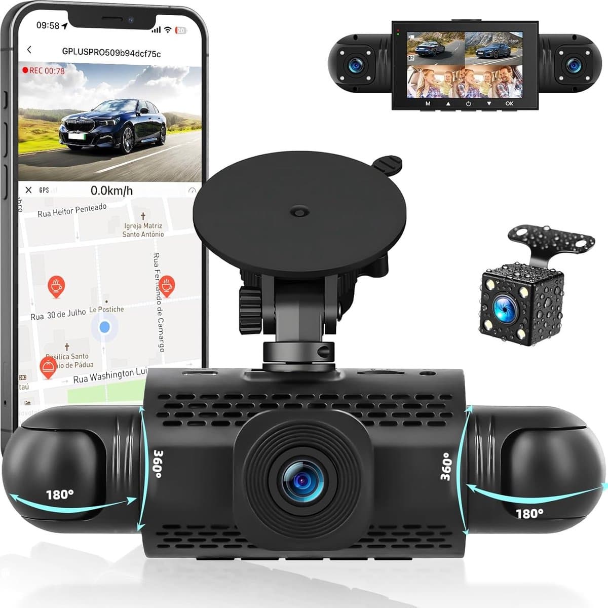 360° Dashcam Auto - 4 Kanalen - Nachtzicht - G-Sensor - Voor Veilig Autorijden — afbeelding 1